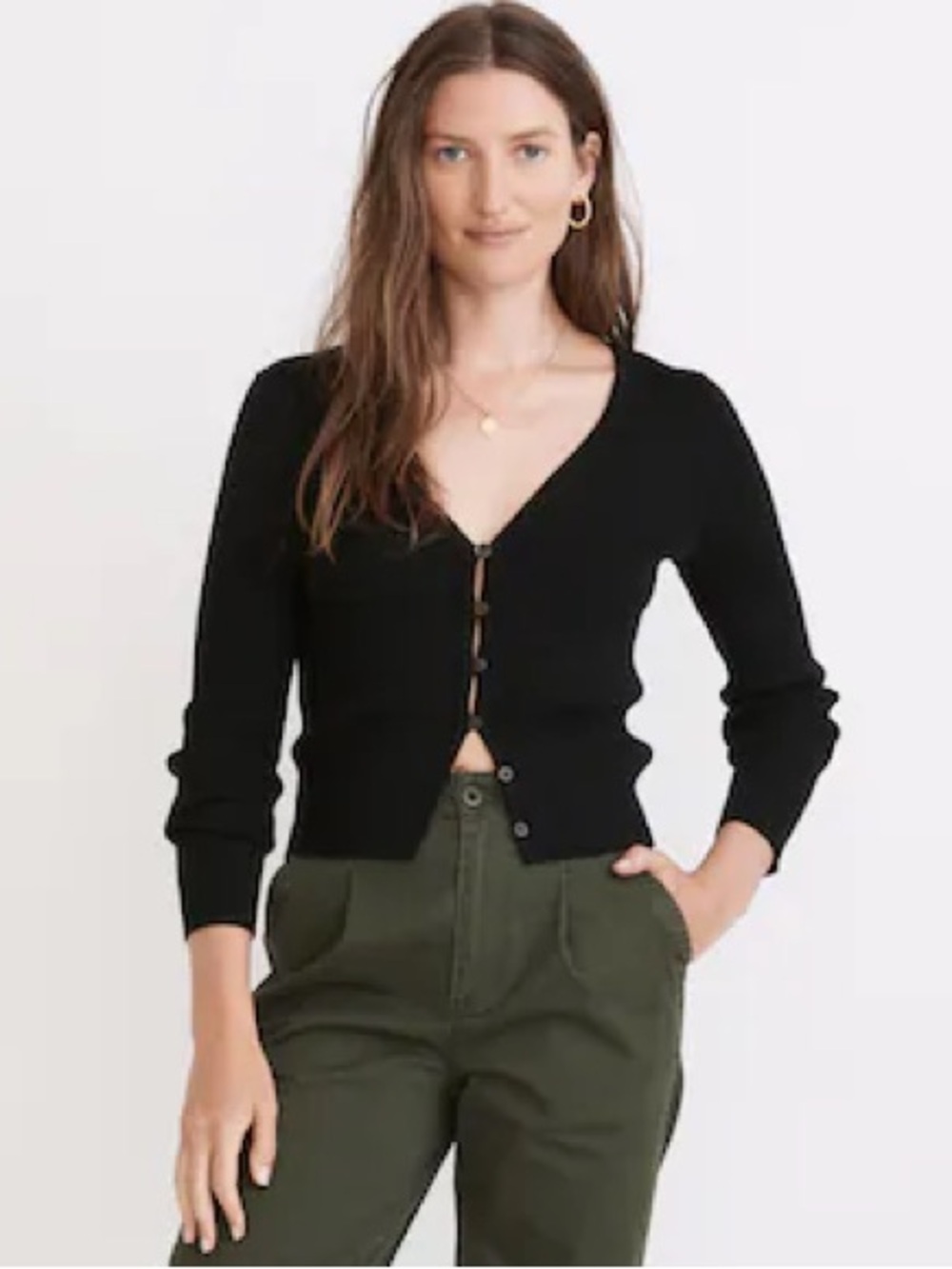 Madewell Carmon Crop Button Front Ribbed Cardigan Sweater Size Small